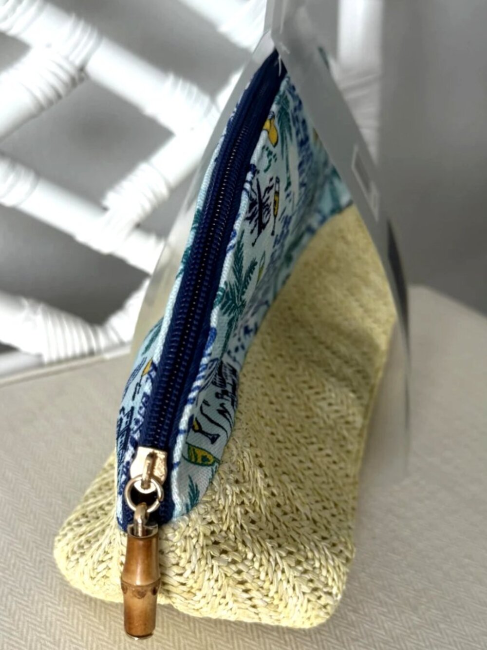 Wandering Moon Coastal Toile Woven Makeup Bag Travel Cosmetic Pouch New - Picture 2 of 8